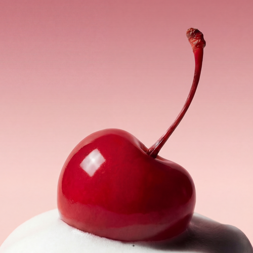 Glossy red cherry resting on whipped cream foam, Whippy Black Cherry & Coconut Milk scent