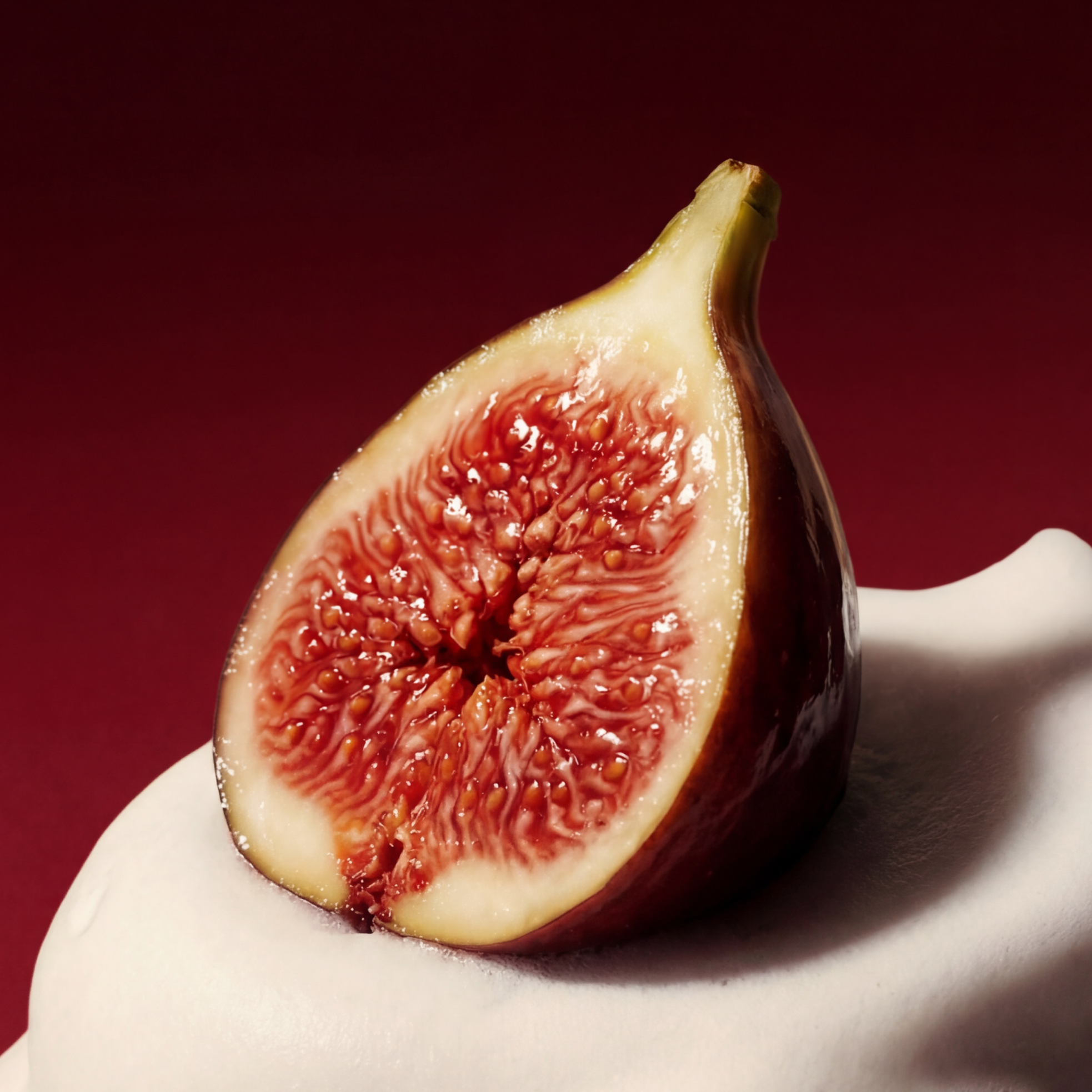 Sliced fresh fig resting on Whippy CloudFoam™ lather, Blushed Fig & Watermelon scent