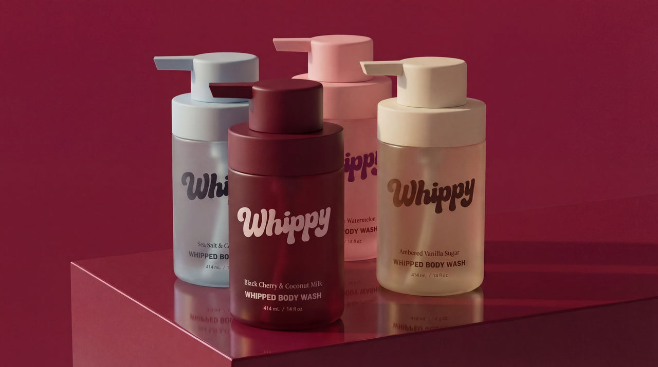Whippy Whipped Body Wash full collection — Black Cherry & Coconut Milk, Sea Salt & Cashmere, Ambered Vanilla Sugar, and Blushed Fig & Watermelon
