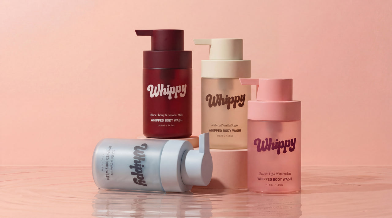 Whippy Whipped Body Wash full collection — Black Cherry & Coconut Milk, Sea Salt & Cashmere, Ambered Vanilla Sugar, and Blushed Fig & Watermelon