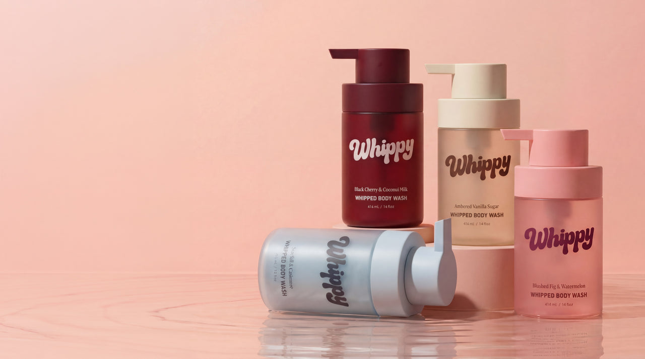 Whippy Whipped Body Wash full collection — Black Cherry & Coconut Milk, Sea Salt & Cashmere, Ambered Vanilla Sugar, and Blushed Fig & Watermelon