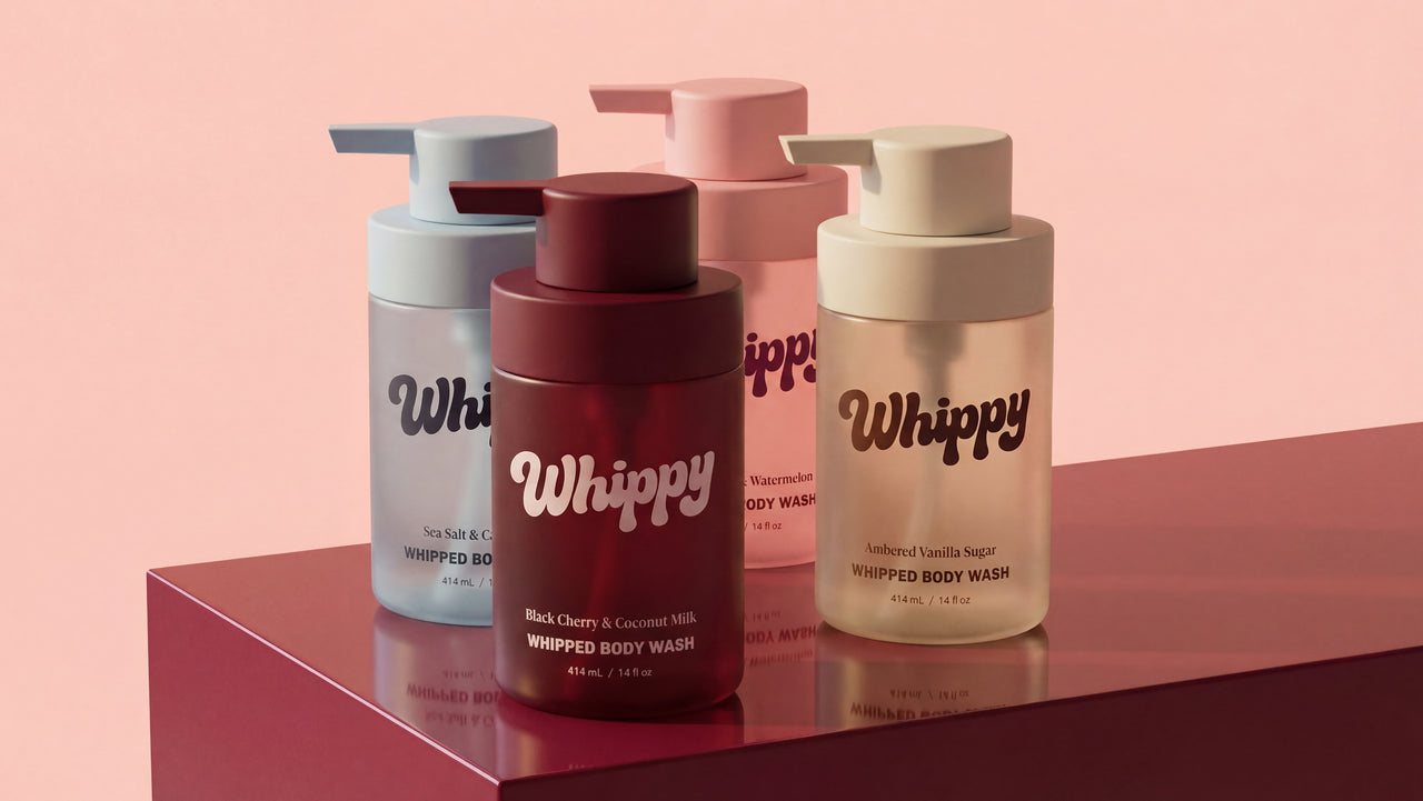 Whippy Whipped Body Wash full collection — Black Cherry & Coconut Milk, Sea Salt & Cashmere, Ambered Vanilla Sugar, and Blushed Fig & Watermelon